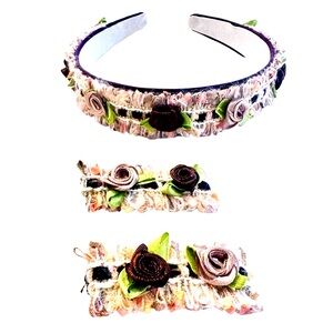 Handcrafted Boho Floral 3 Pc Headband and Hair Clips Set
